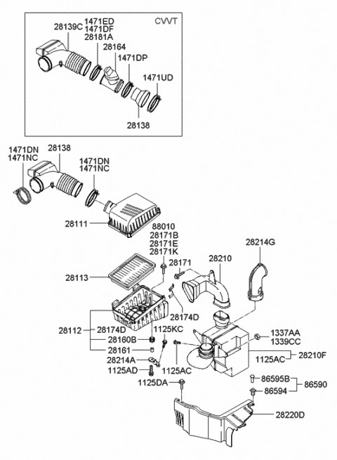 2005 Hyundai Elantra Duct-Air "B" Diagram for 28210-2D001