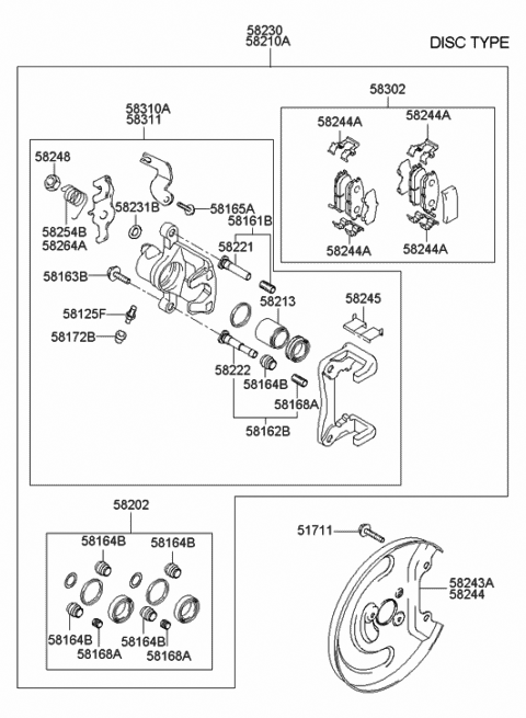 2002 Hyundai Elantra Seal Kit-Rear Disc Brake Diagram for 58303-2DA01