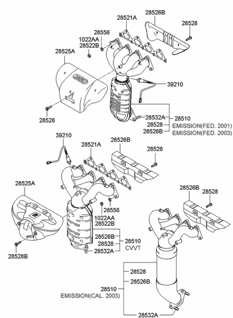2003 Hyundai Elantra Exhaust Manifold Assembly Diagram for 28510-23720