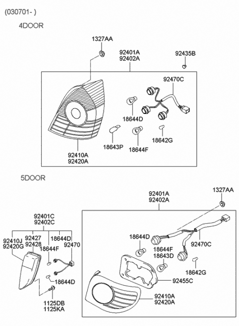 2001 Hyundai Elantra Lamp Assembly-Back Up & Rear Fog,LH Diagram for 92401-2D270