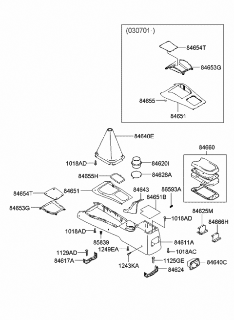2000 Hyundai Elantra Console Armrest Assembly Diagram for 84660-2D150-OH