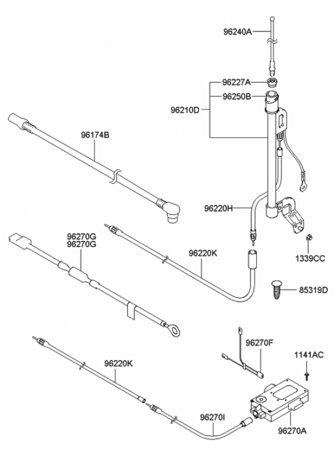 2005 Hyundai Elantra Rod Assembly-Rod Antenna Diagram for 96233-34500