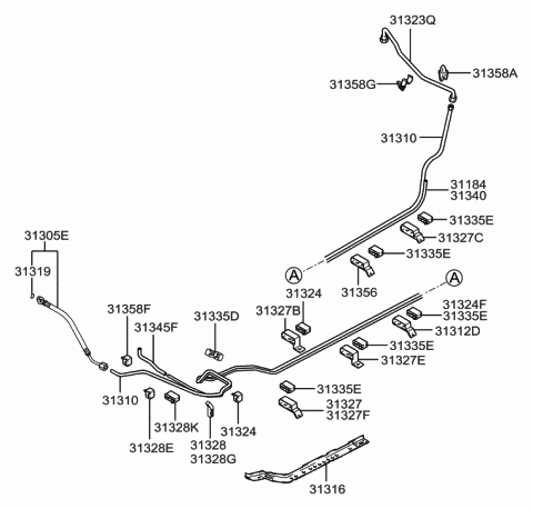 2002 Hyundai Elantra Clamp-Fuel Tube Diagram for 31327-2D000