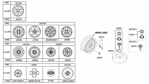 2000 Hyundai Elantra Steel Wheel Assembly Diagram for 52910-2D050