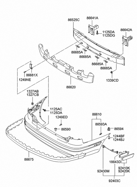 2006 Hyundai Elantra Absorber-Rear Bumper Energy Diagram for 86620-2D010