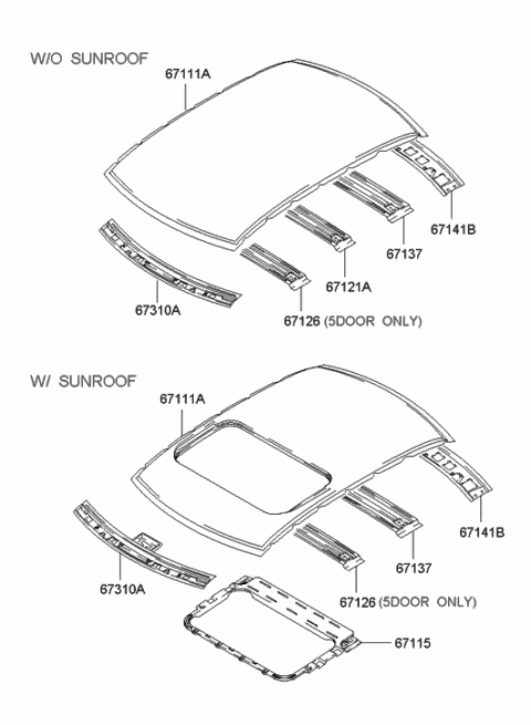 2003 Hyundai Elantra Rail-Roof Center Diagram for 67124-2D000
