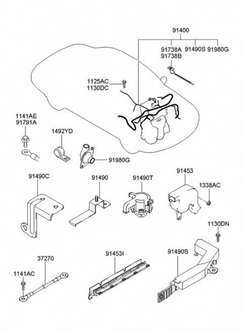2003 Hyundai Elantra Bracket-Control Wiring Mounting Diagram for 91490-2D120