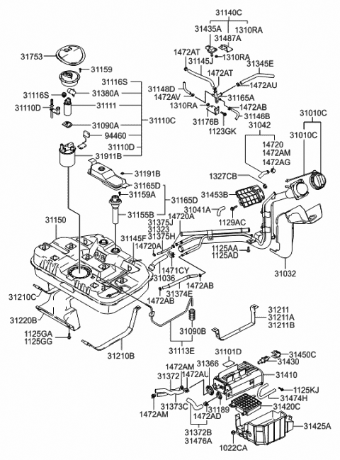 2006 Hyundai Elantra Fuel Filter Assembly Diagram for 31911-2D000