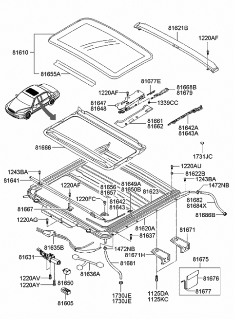 2002 Hyundai Elantra Seal-Tape Sunroof Diagram for 81623-38000