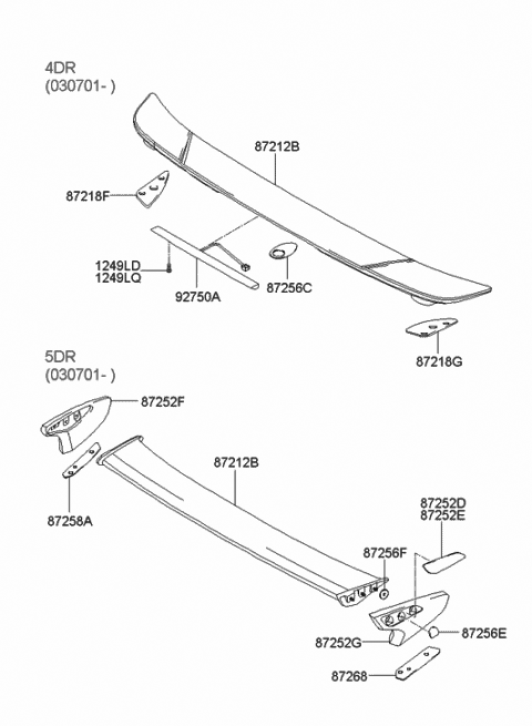 2003 Hyundai Elantra Pad-Rear Spoiler Diagram for 87256-2D500
