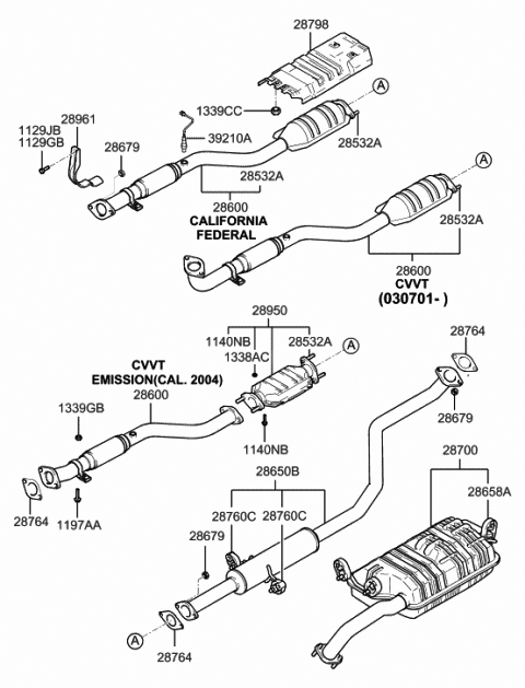 2001 Hyundai Elantra Center Exhaust Pipe Diagram for 28650-2D260