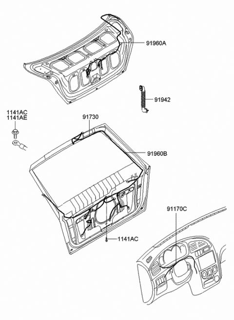 2006 Hyundai Elantra Wiring Assembly-Tail Gate Diagram for 91950-2D010