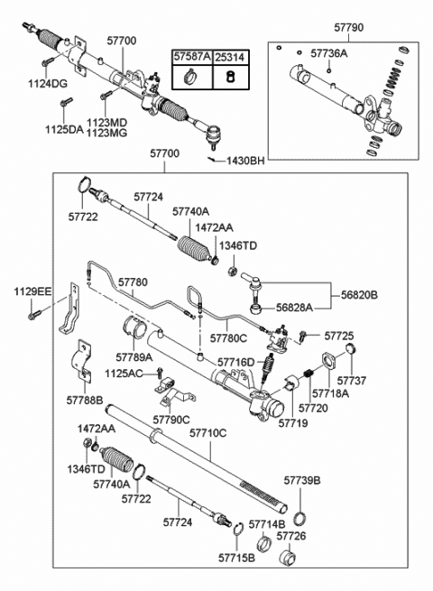 2003 Hyundai Elantra Reman Gear & Linkage Assembly Diagram for 57700-2D100-RM
