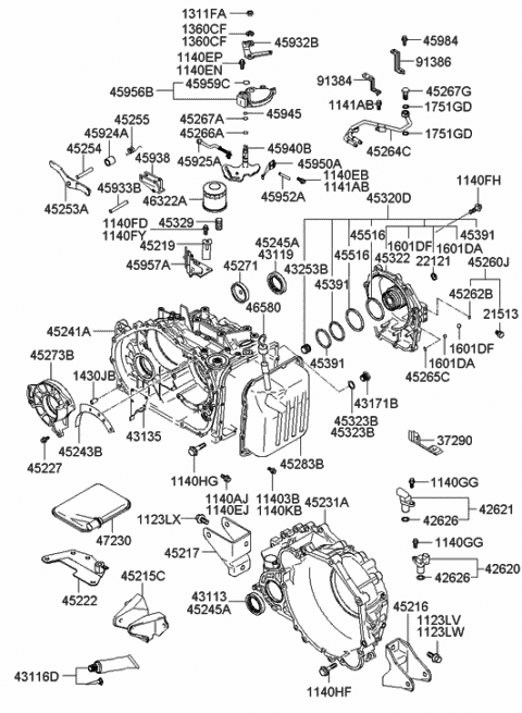 2000 Hyundai Elantra Bracket-Roll Support,Rear Diagram for 45217-39650