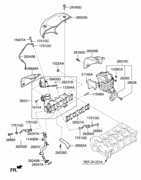 2015 Hyundai Genesis Coupe Exhaust Manifold Catalytic Assembly Diagram for 28510-2C650