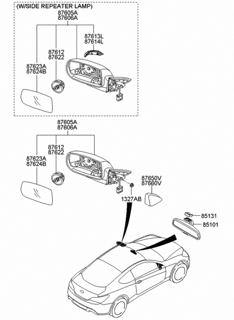 2014 Hyundai Genesis Coupe Actuator Assembly-Outside Mirror,RH Diagram for 87622-2M000