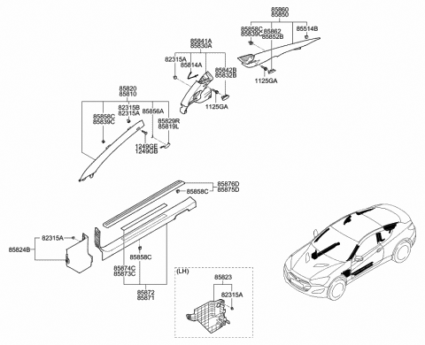 2013 Hyundai Genesis Coupe Trim Assembly-Rear Pillar RH Diagram for 85860-2M000-9P