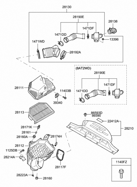 2012 Hyundai Genesis Coupe Duct Assembly-Air Diagram for 28210-2M300