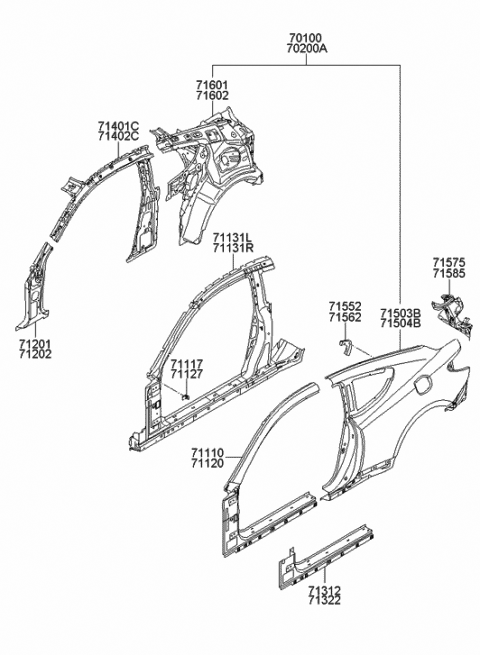 2013 Hyundai Genesis Coupe Reinforcement Assembly-Side Outer LH Diagram for 71130-2M000