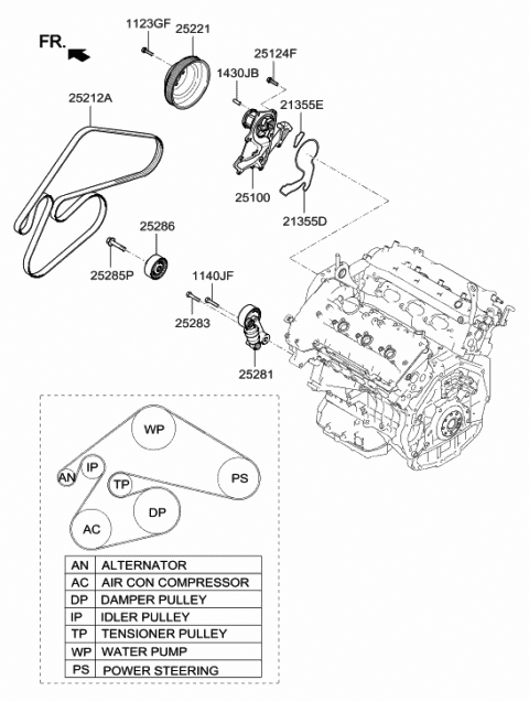 2014 Hyundai Genesis Coupe Tensioner Assembly Diagram for 25281-3C600