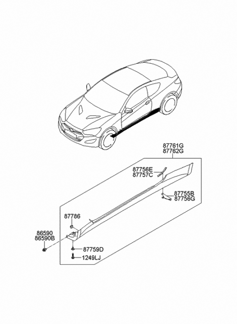 2012 Hyundai Genesis Coupe Tape 3-Side Sill Molding Diagram for 87757-2M000
