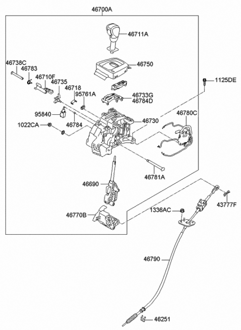 2015 Hyundai Genesis Coupe Lever Assembly-Automatic Transmission Diagram for 46700-2M230
