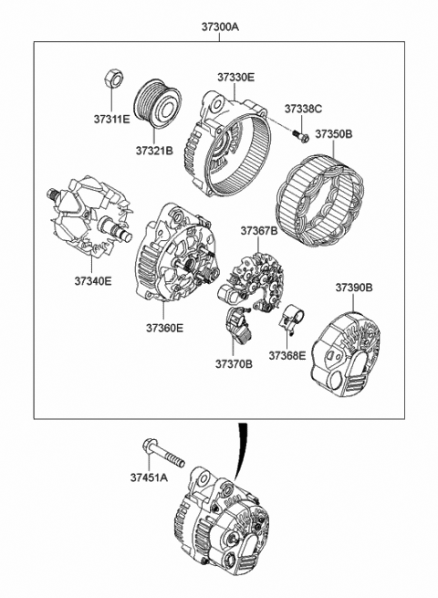 2014 Hyundai Genesis Coupe Frame Assembly-Generator Rear Diagram for 37360-3C110