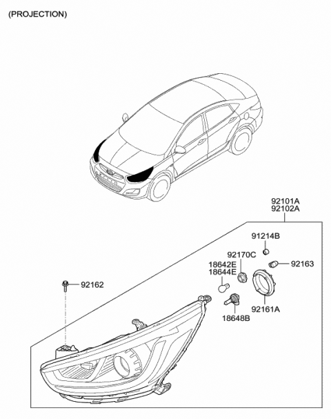 2016 Hyundai Accent Headlamp Assembly, Right Diagram for 92102-1R710