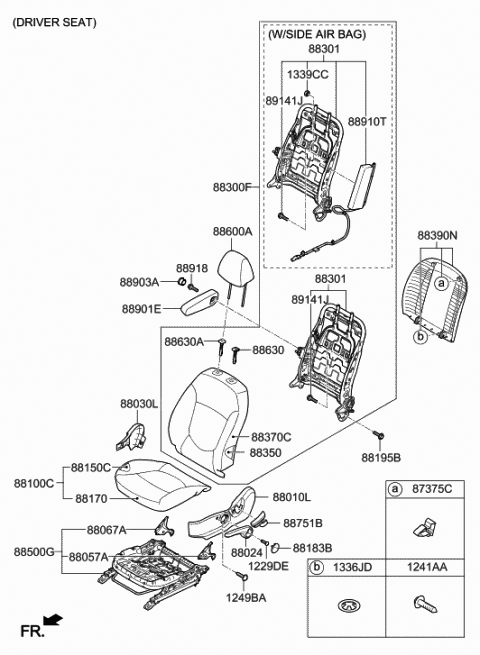 2015 Hyundai Accent Front Driver Side Seat Back Covering Diagram for 88360-1R370-SCC