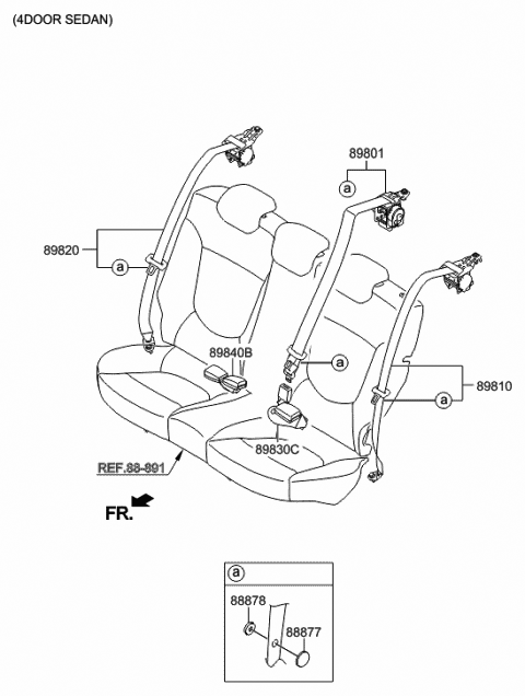 2016 Hyundai Accent Rear Right Seat Belt Assembly Diagram for 89820-1R500-RY