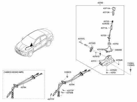 2016 Hyundai Accent Lever Complete-Gear Shift Diagram for 43700-1R200-SA6