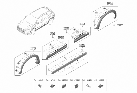 2019 Hyundai Nexo Clip-Side Garnish Mounting Diagram for 87775-2E000