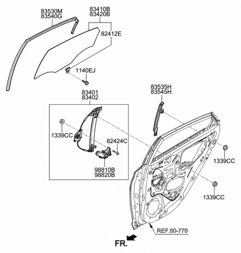 83540-J0000 Genuine Hyundai Run-Rear Door Window Glass,RH