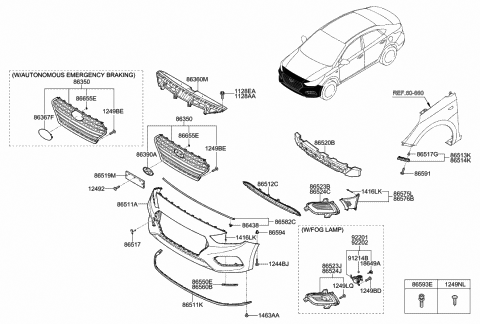 2018 Hyundai Accent Bumper Lip, Front Diagram for 86591-J0000