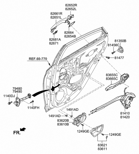 2018 Hyundai Accent Rear Interior Door Handle Assembly, Right Diagram for 83620-J0010-VCS