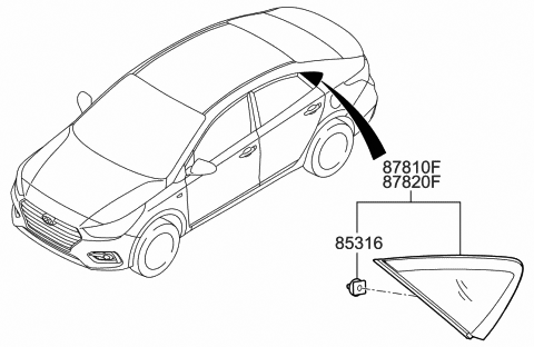 2020 Hyundai Accent Garnish Assembly-Quarter Fixed,LH Diagram for 87810-J0200