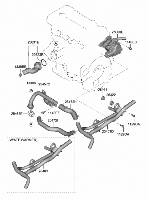 2020 Hyundai Accent Pipe-Heater A Diagram for 25457-2M000