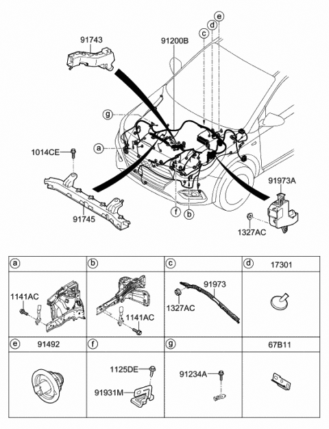 2018 Hyundai Accent Wiring Assembly-Front Diagram for 91420-J0441