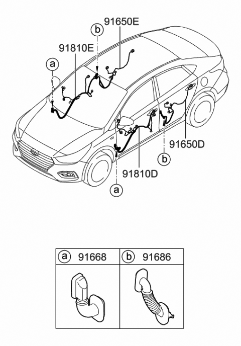 2020 Hyundai Accent Wiring Assembly-Rear Door LH Diagram for 91650-J0020