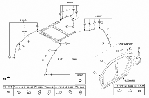 2019 Hyundai Accent Hose Assembly-Sunroof Drain Front Diagram for 81673-F9000