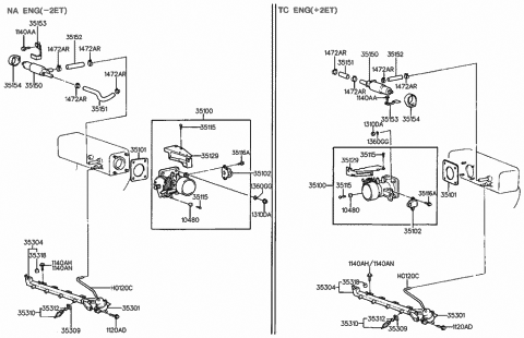 1992 Hyundai Scoupe Body Assembly-Throttle Diagram for 35100-24100
