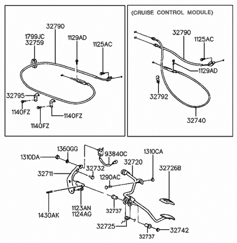 1992 Hyundai Scoupe Cable Assembly-Accelerator Diagram for 32790-23083