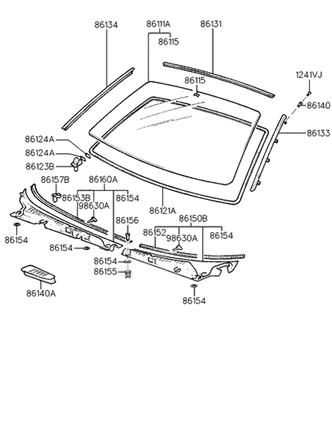1990 Hyundai Scoupe Front Windshield Washer Sprayer Nozzle Assembly Diagram for 98630-23000