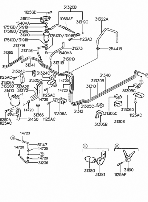 1990 Hyundai Scoupe Hose-Vapor Tube Front To Canister Diagram for 31362-23501