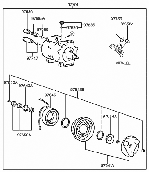1993 Hyundai Scoupe Disc & Hub Assembly-A/C Compressor Diagram for 97644-22000