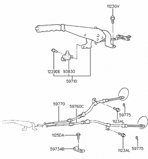 1992 Hyundai Scoupe Lever Assembly-Parking Brake Diagram for 59710-23002-FD
