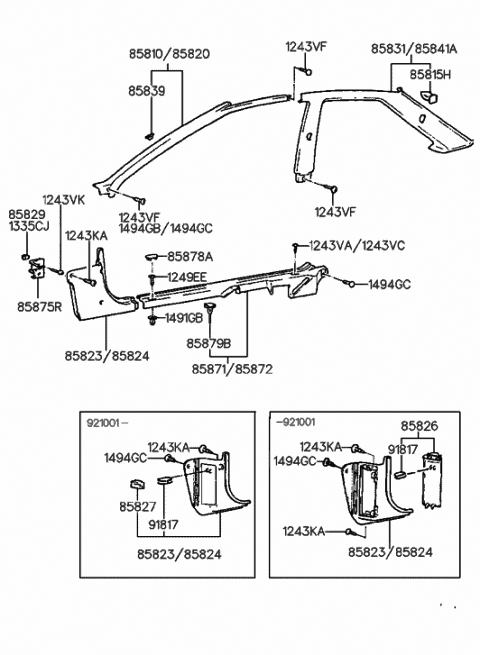 1992 Hyundai Scoupe Trim Assembly-Front Pillar LH Diagram for 85810-23000-AQ