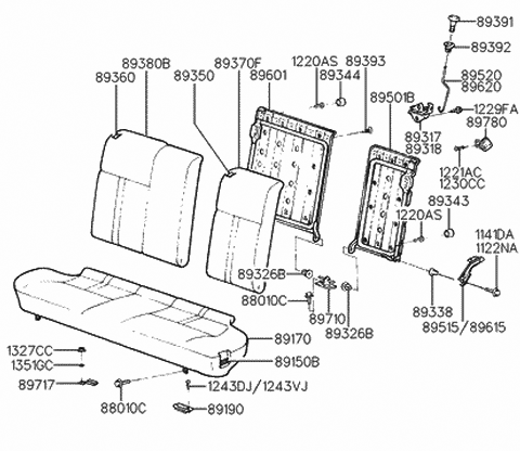 1991 Hyundai Scoupe Rear Seat Cushion Cover Diagram for 89170-23010-GBC