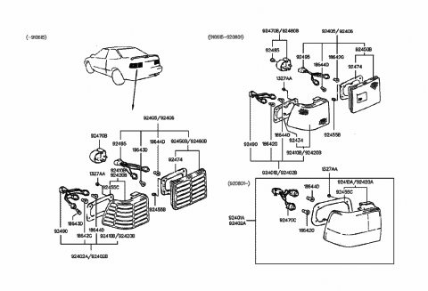 1994 Hyundai Scoupe Rear Combination Bulb Holder Diagram for 92490-23050