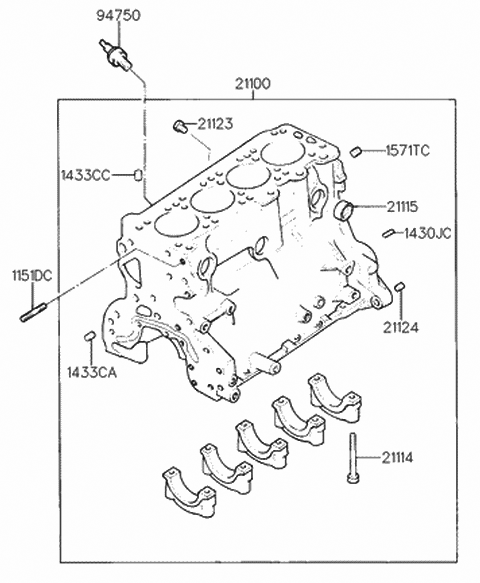 1994 Hyundai Scoupe Block Assembly-Cylinder Diagram for 21100-22B01